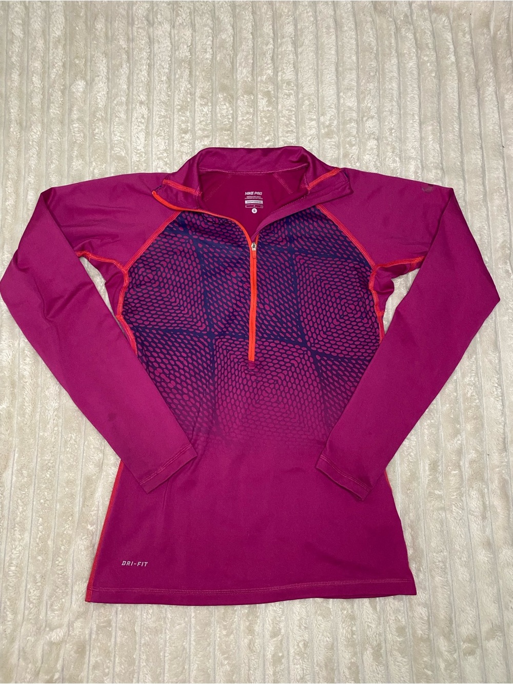 Nike Magenta & Navy Quarter-Zip Long Sleeve Performance Top